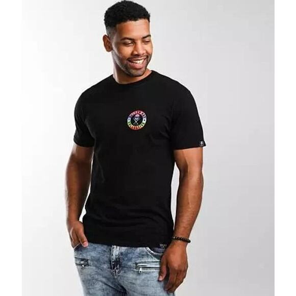 Sullen Black Crew Neck Rainbow Floral Skull Graphic Pride T-Shirt Size Medium - Picture 1 of 5